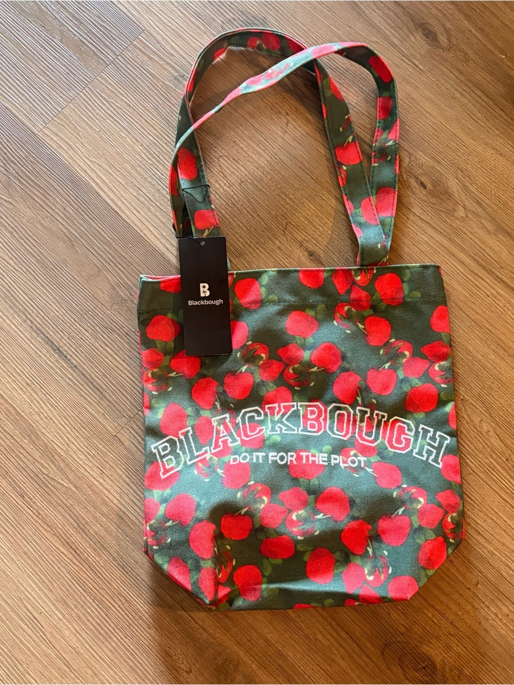 Blackbough Green Tote with Red Cherry Print